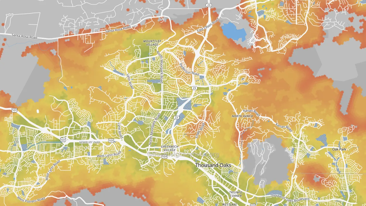 Bike Grade map of Thousand Oaks, CA