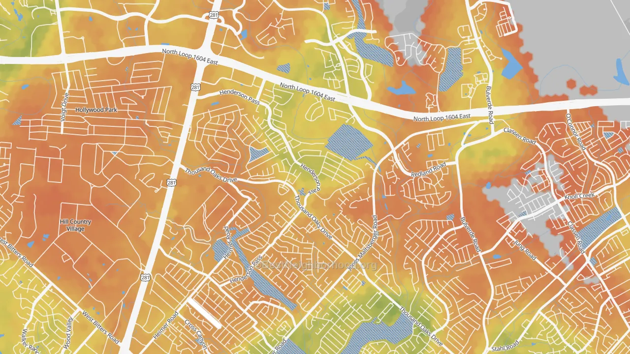 Bike Grade map of Thousand Oaks, San Antonio, TX