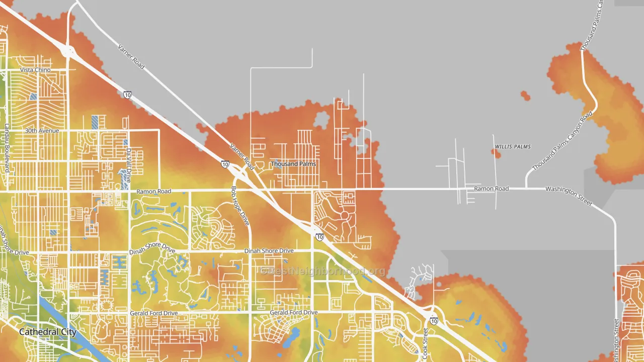 Bike Grade map of Thousand Palms, CA