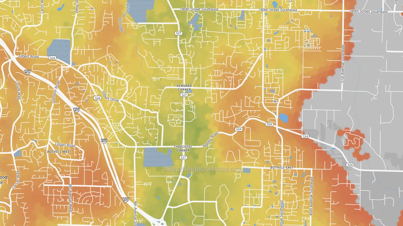 Bike Grade map of Thrasher's Corner-Red Hawk, Bothell, WA