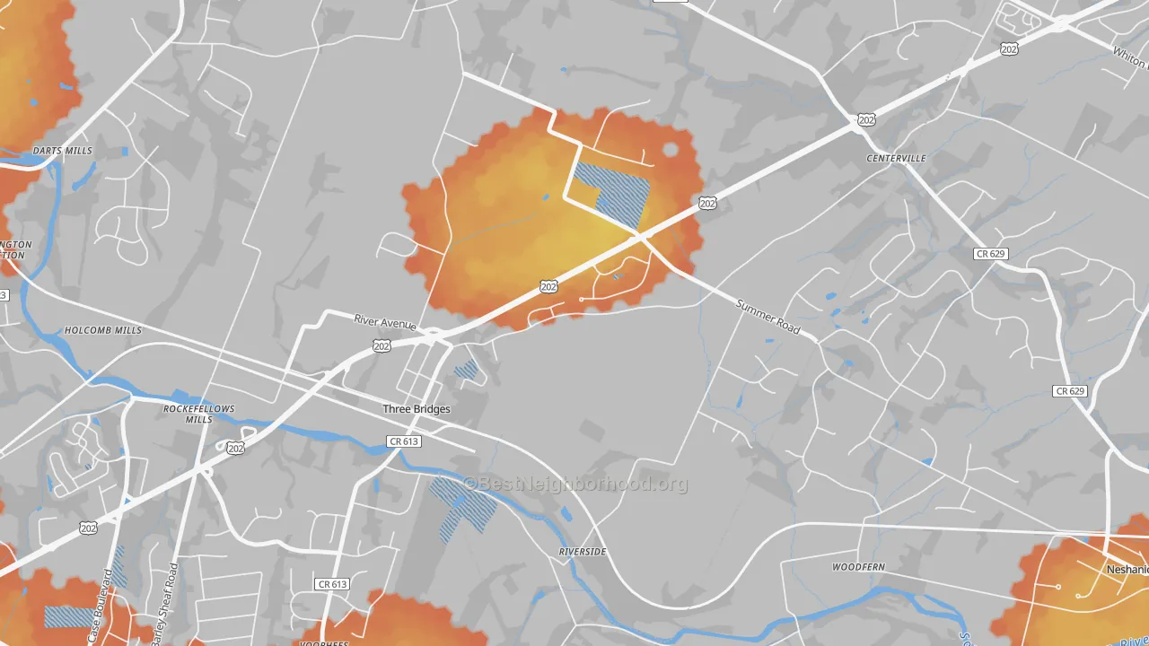 Bike Grade map of Three Bridges, NJ