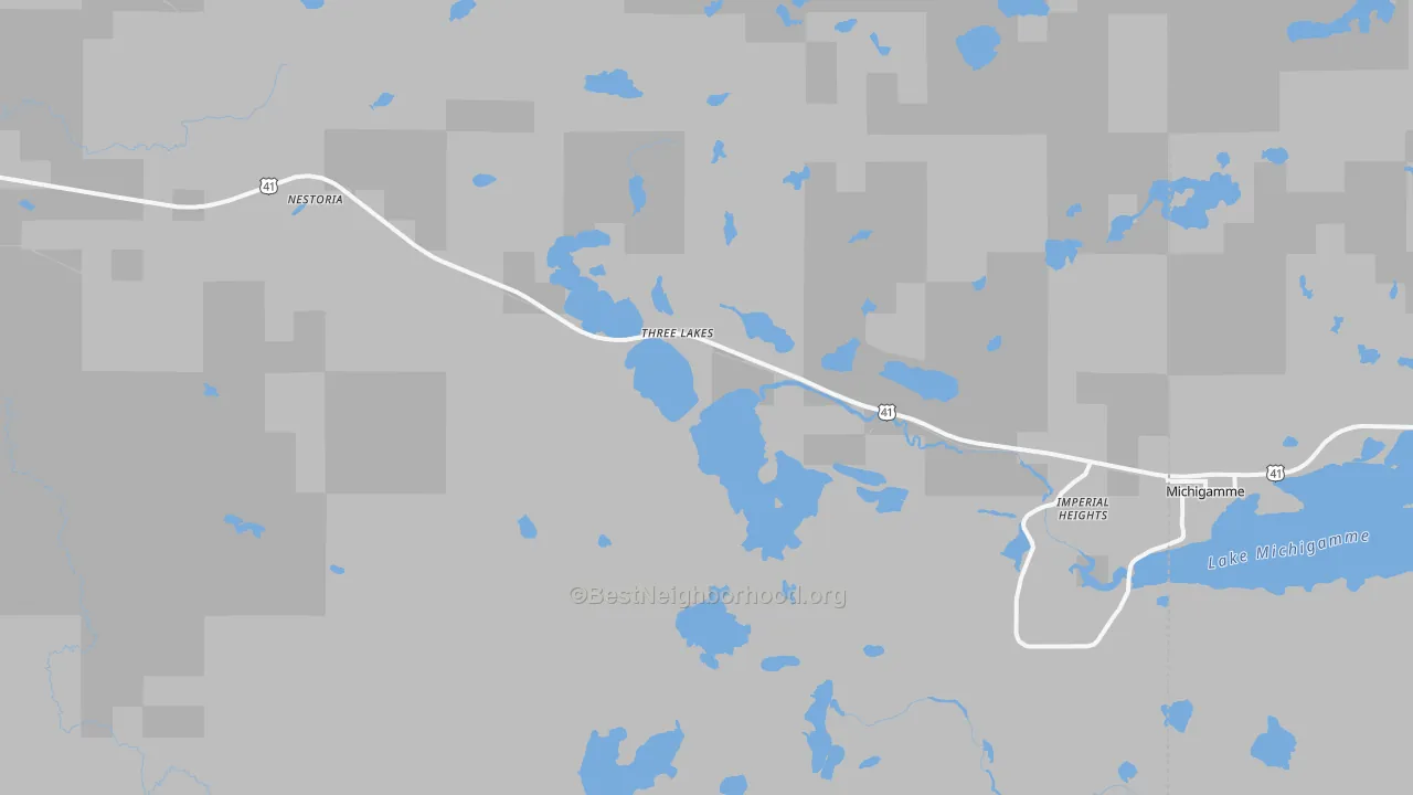 Bike Grade map of Three Lakes, MI