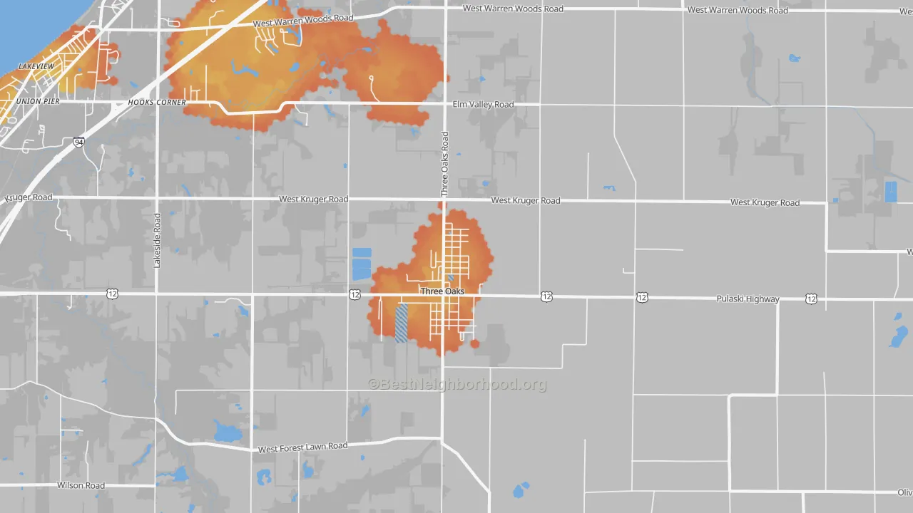 Bike Grade map of Three Oaks, MI