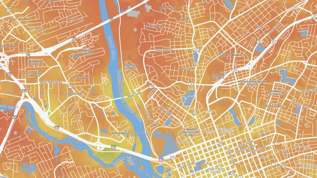 Bike Grade map of Three Points, Columbia, SC