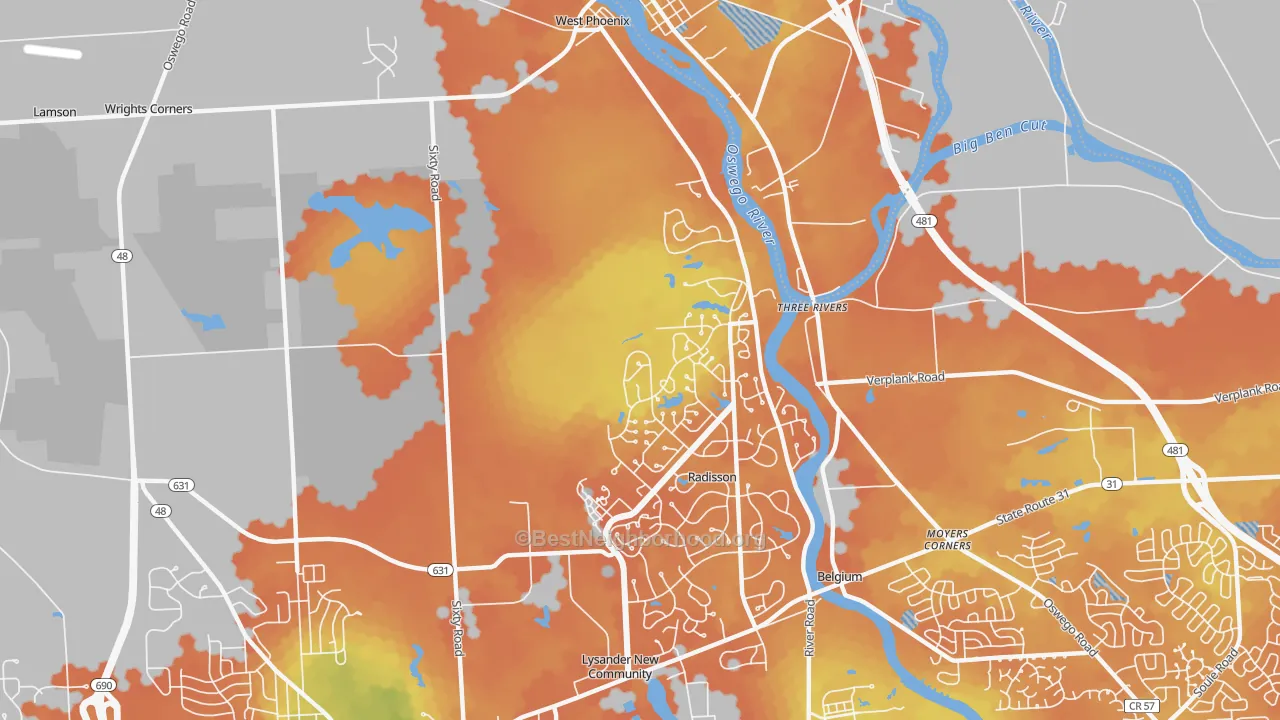 Bike Grade map of Three Rivers, NY