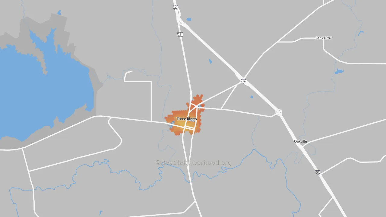 Bike Grade map of Three Rivers, TX