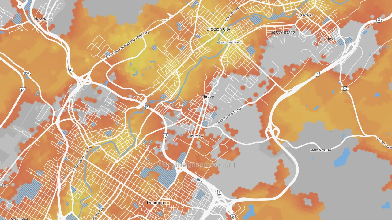 Bike Grade map of Throop, PA