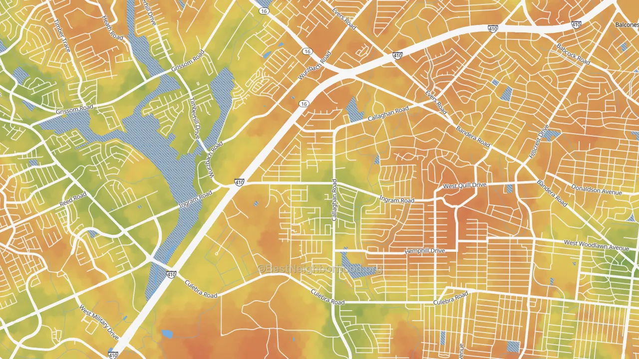 Bike Grade map of Thunderbird Hills, San Antonio, TX