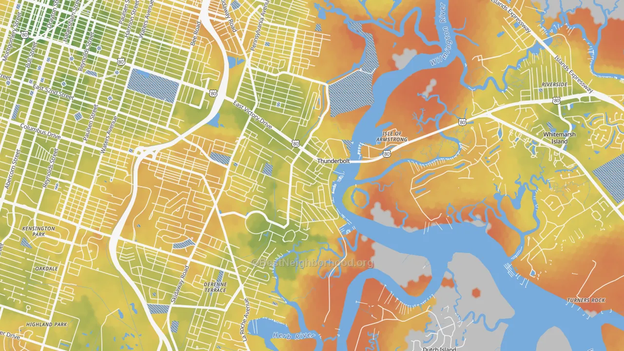 Bike Grade map of Thunderbolt, GA