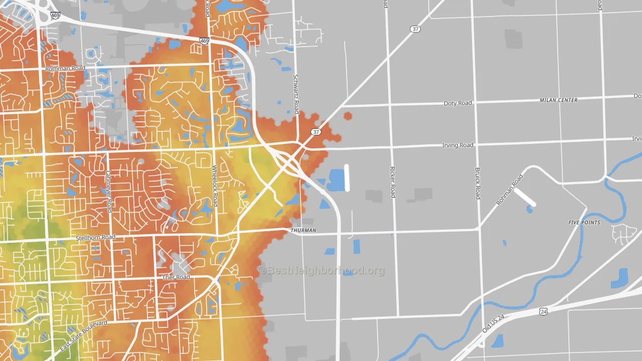 Bike Grade map of Thurman, IN