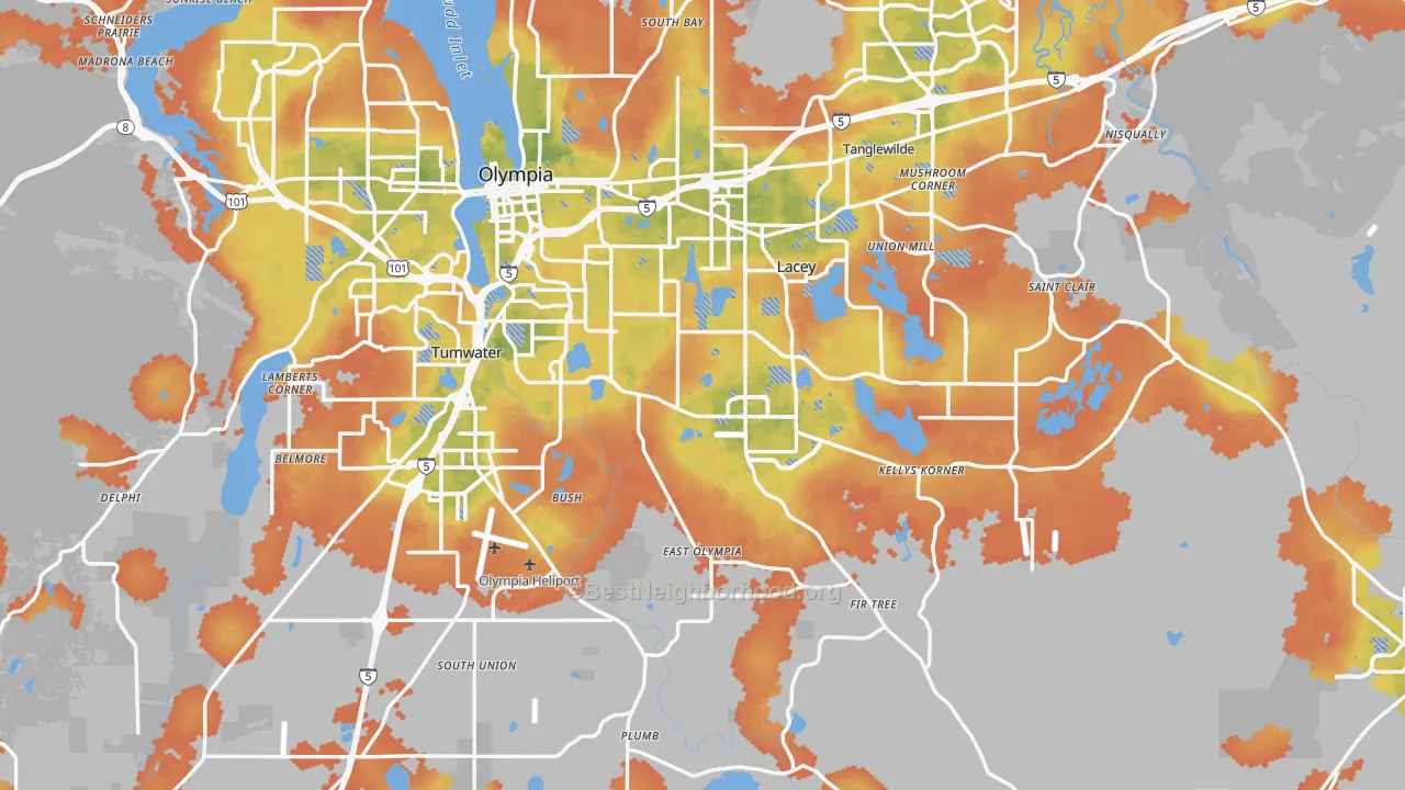 Bike Grade map of Thurston County, WA