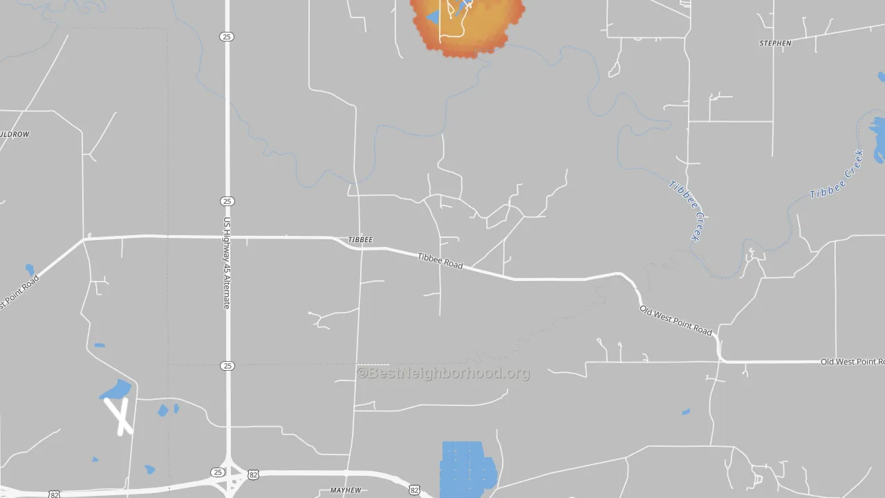 Bike Grade map of Tibbee, MS