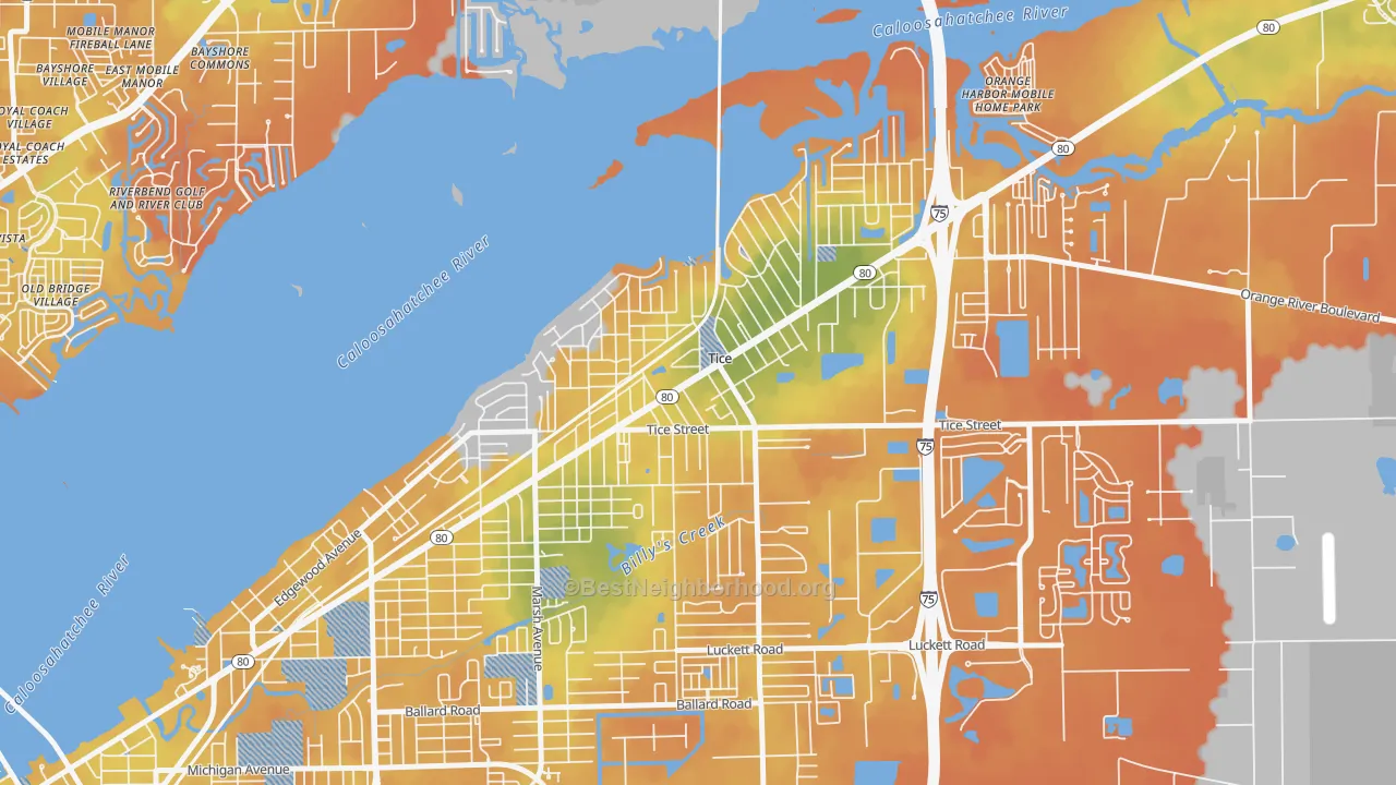 Bike Grade map of Tice, Fort Myers, FL