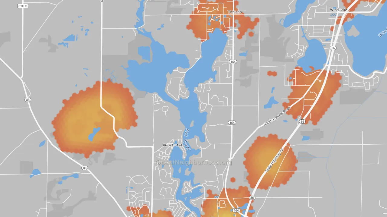 Bike Grade map of Tichigan, WI