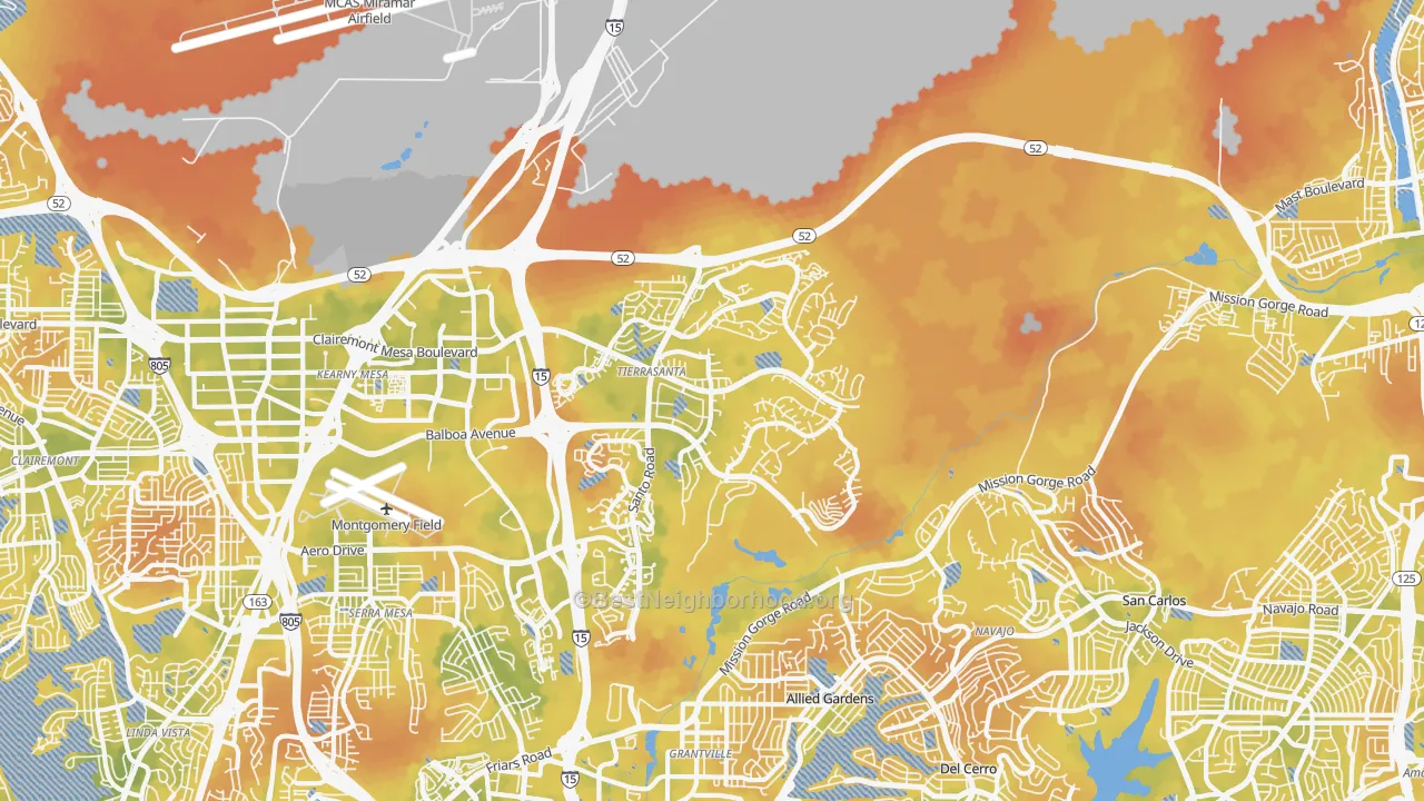Bike Grade map of Tierrasanta, San Diego, CA