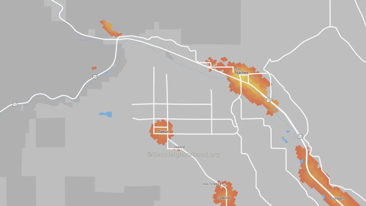 Bike Grade map of Tieton, WA