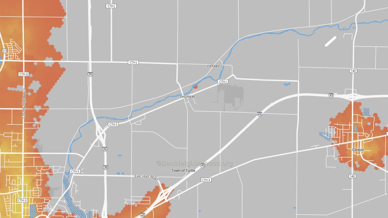 Bike Grade map of Tiffany, WI