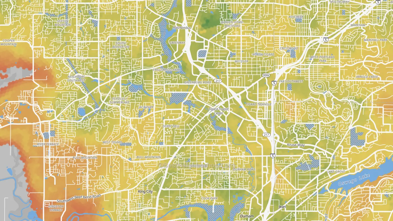 Bike Grade map of Tigard, OR