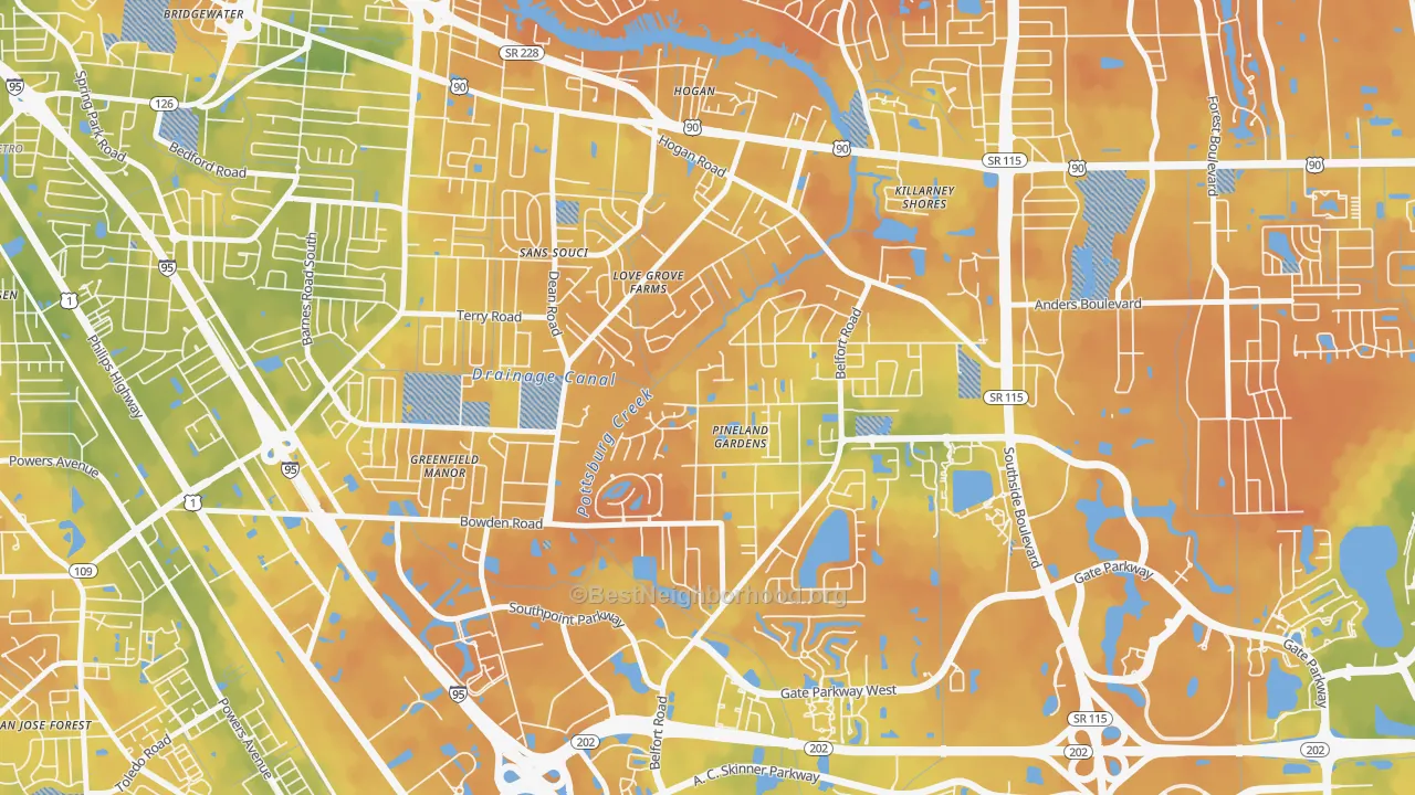 Bike Grade map of Tiger Hole-Secret Woods, Jacksonville, FL