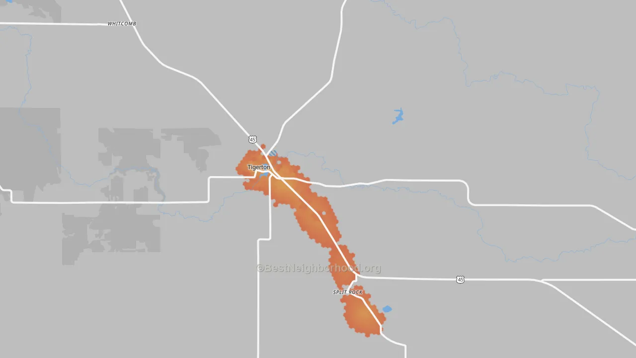 Bike Grade map of Tigerton, WI