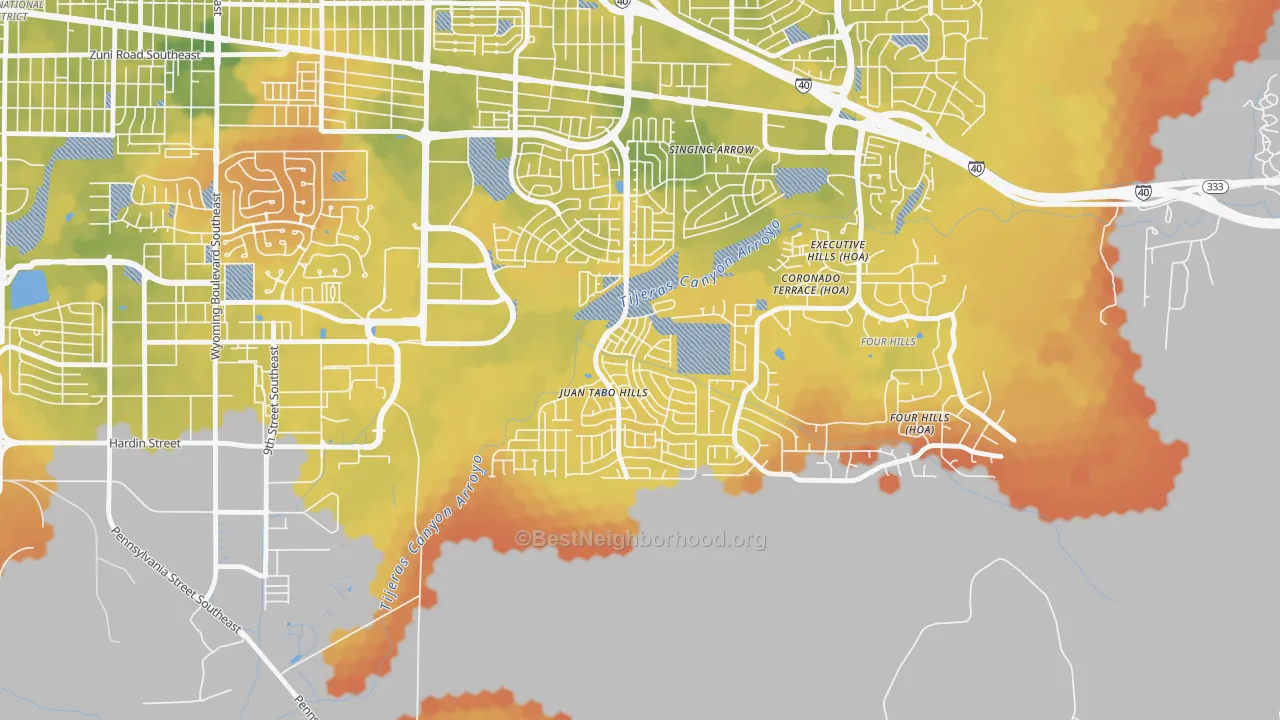 Bike Grade map of Tijeras Arroyo, Albuquerque, NM