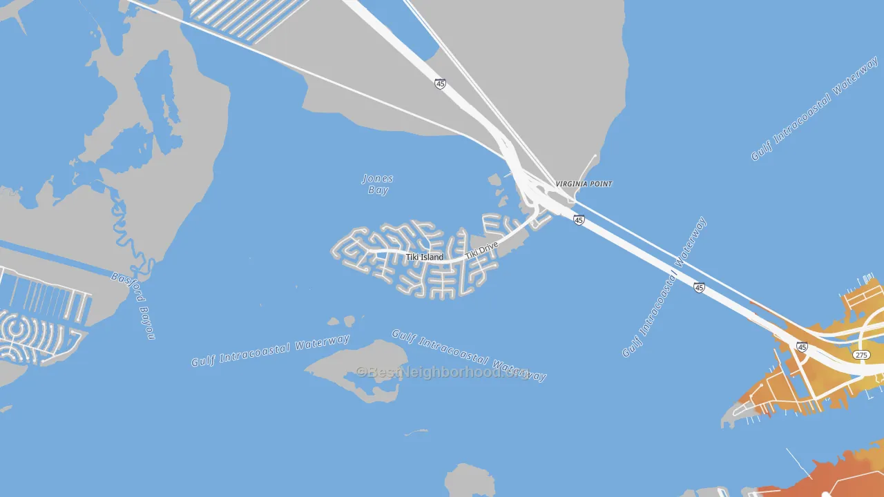Bike Grade map of Tiki Island, TX
