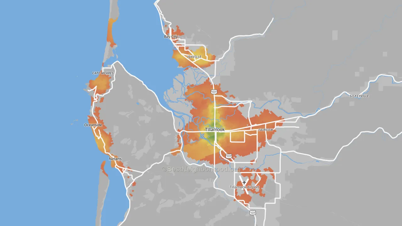 Bike Grade map of Tillamook County, OR