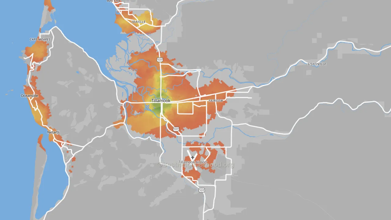 Bike Grade map of Tillamook, OR