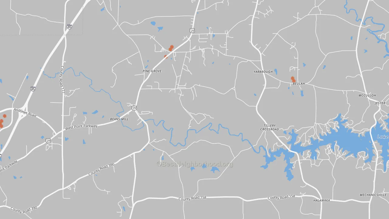 Bike Grade map of Tillery Crossroads, AL