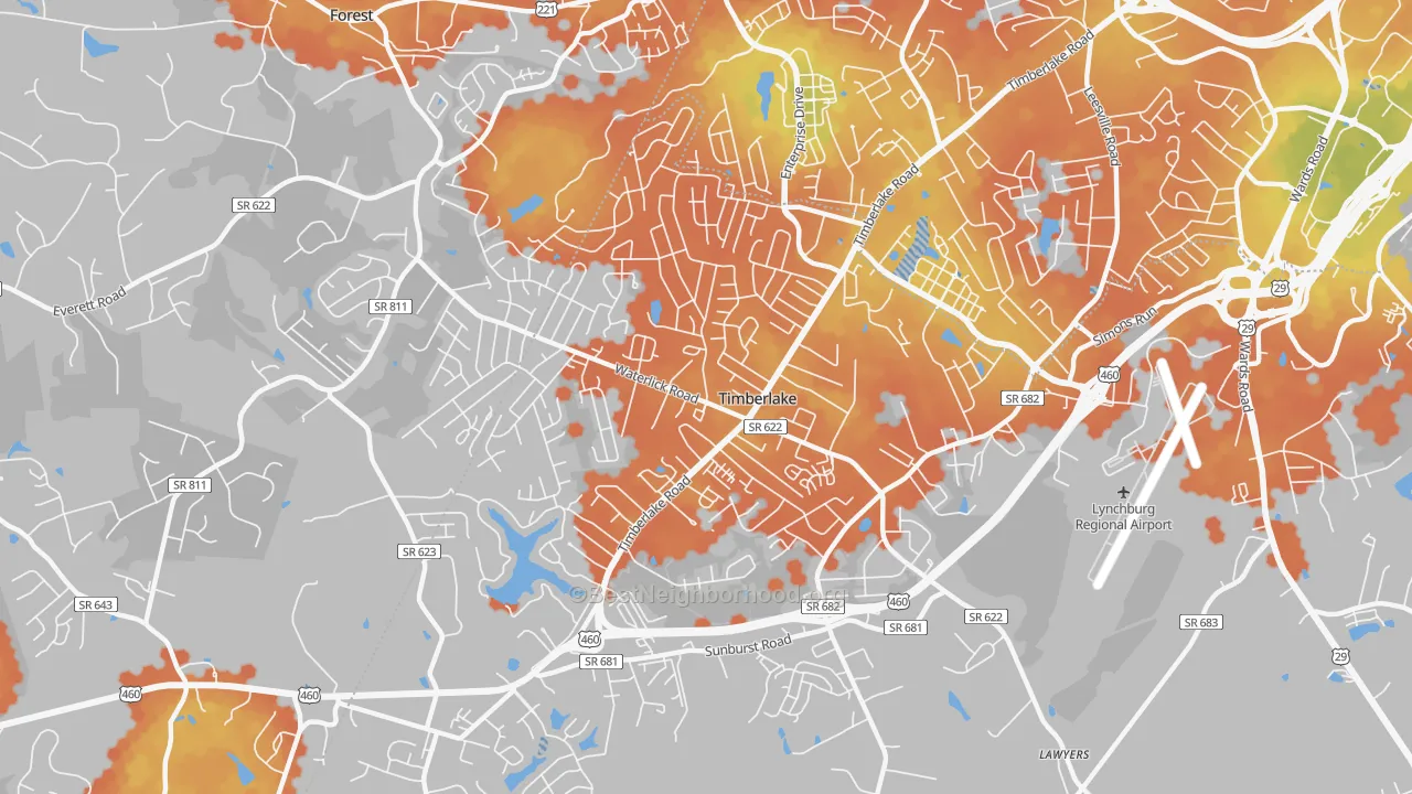 Bike Grade map of Timberlake, VA