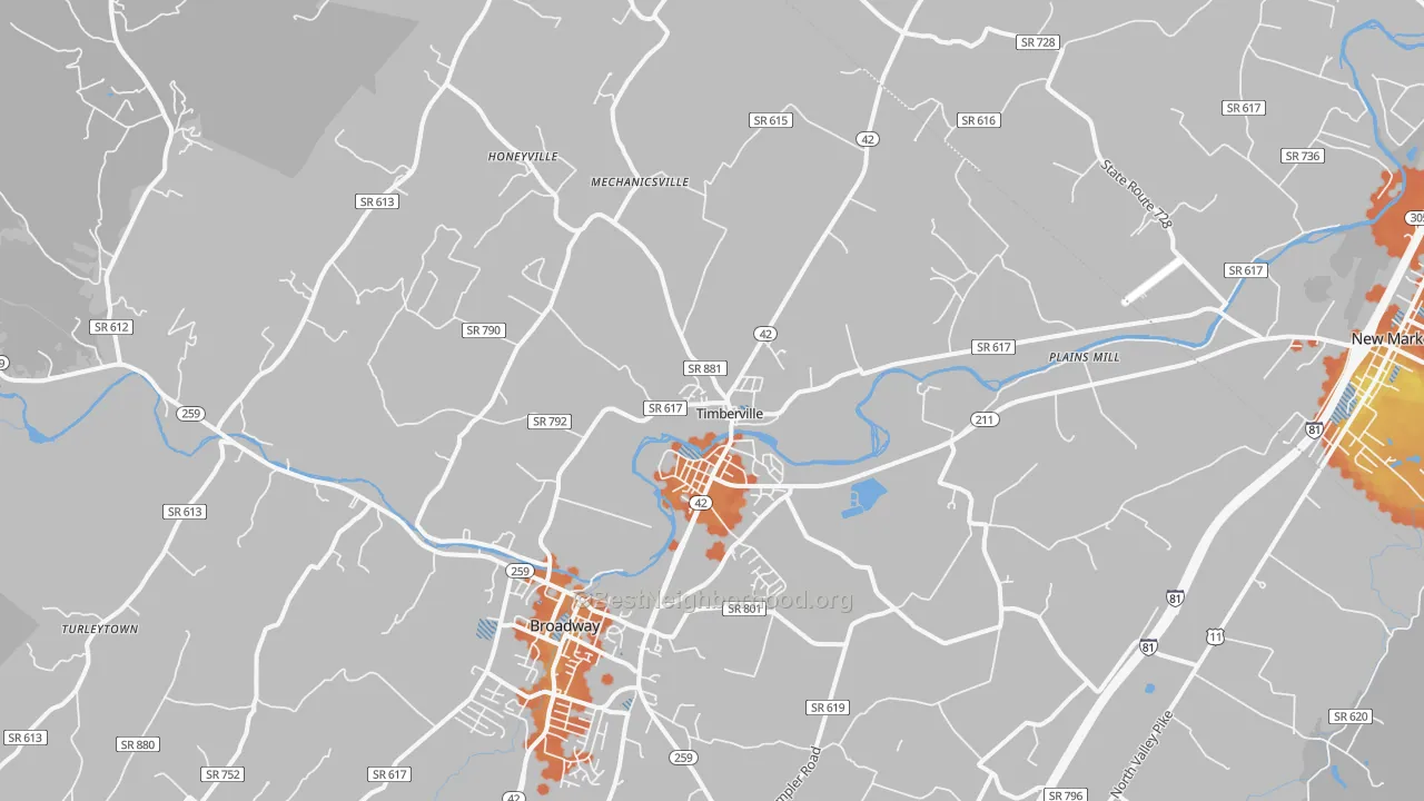 Bike Grade map of Timberville, VA