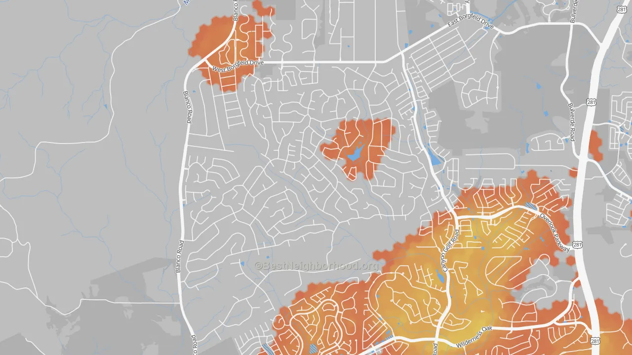 Bike Grade map of Timberwood Park, San Antonio, TX