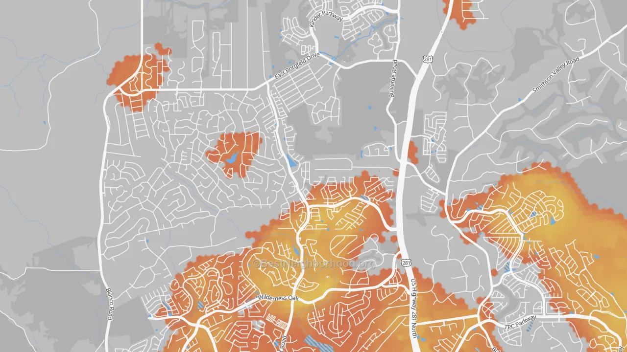 Bike Grade map of Timberwood Park, TX