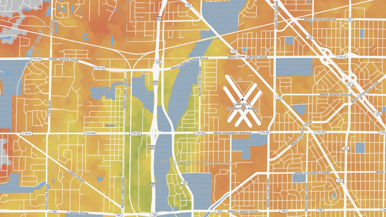 Bike Grade map of Timmerman West, Milwaukee, WI