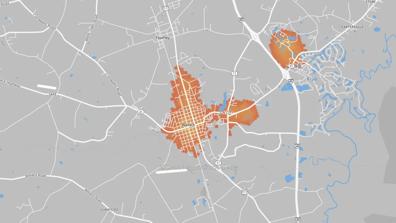Bike Grade map of Tin City, NC