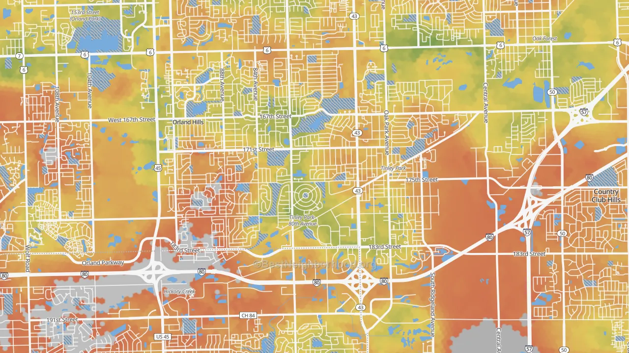 Bike Grade map of Tinley Park, IL