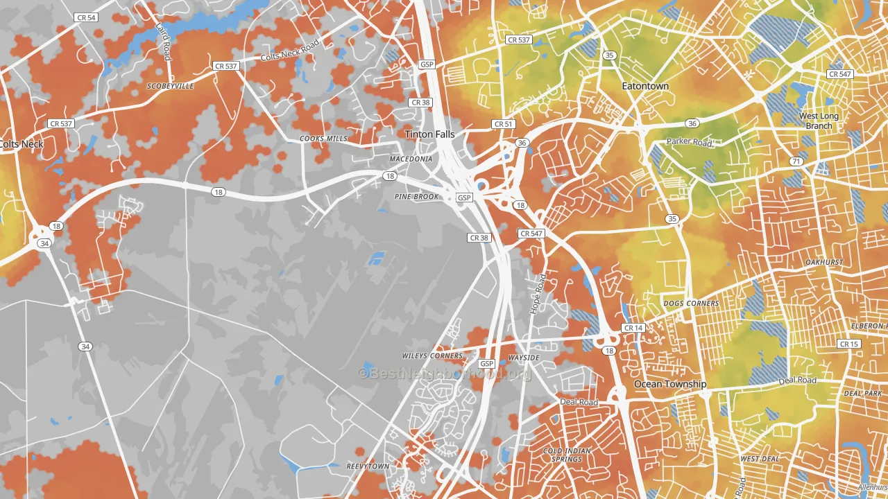 Bike Grade map of Tinton Falls, NJ