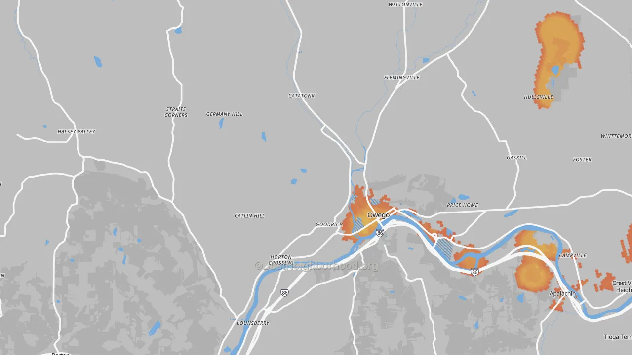 Bike Grade map of Tioga County, NY