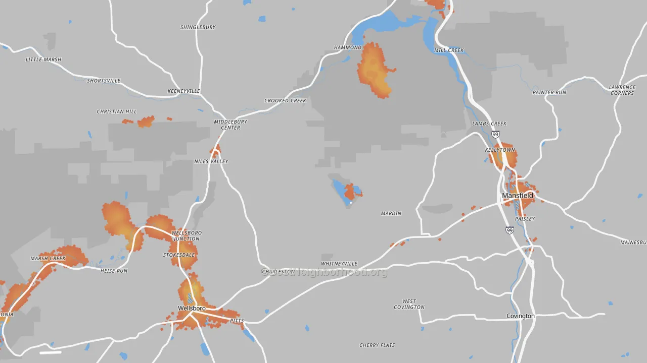 Bike Grade map of Tioga County, PA