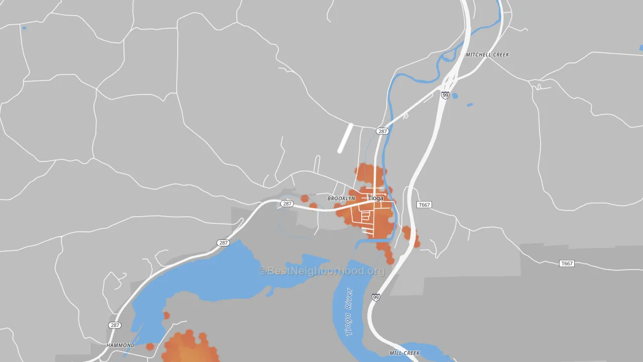 Bike Grade map of Tioga Junction, PA
