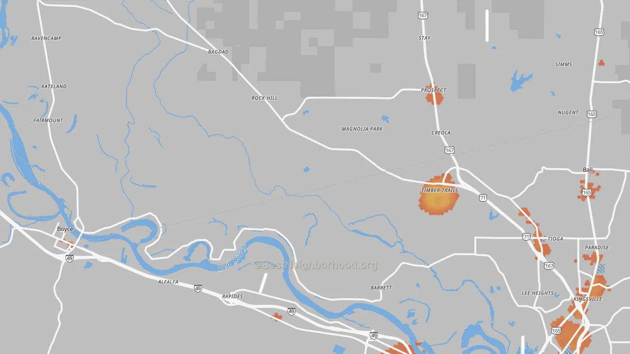 Bike Grade map of Tioga, LA