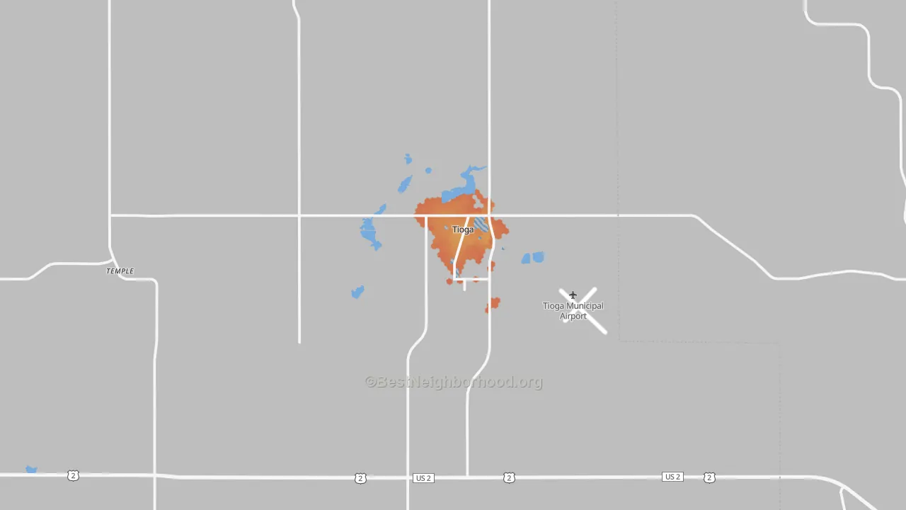 Bike Grade map of Tioga, ND