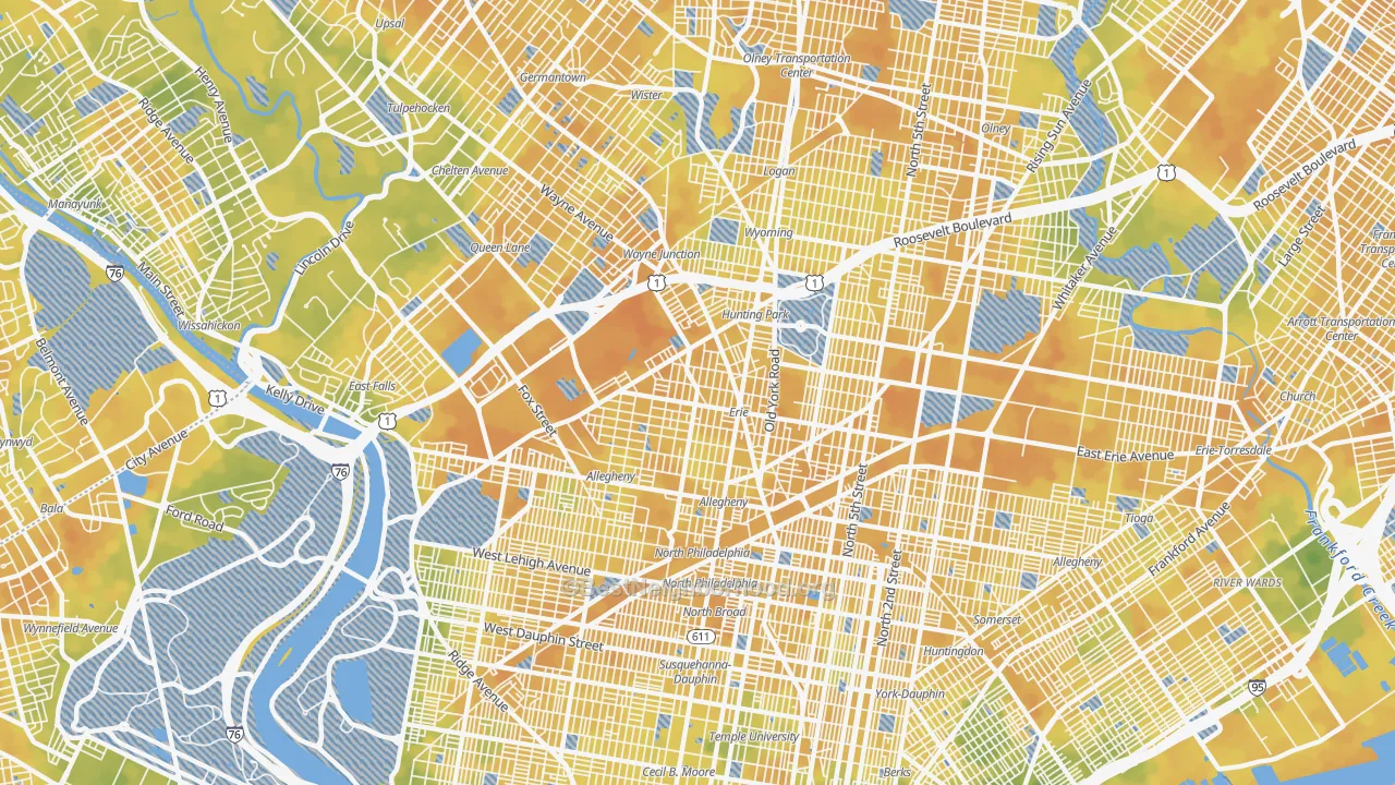 Bike Grade map of Tioga-Nicetown, Philadelphia, PA
