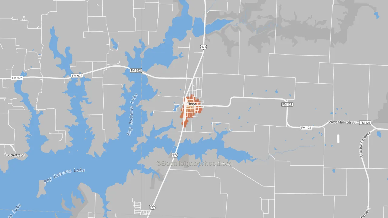 Bike Grade map of Tioga, TX