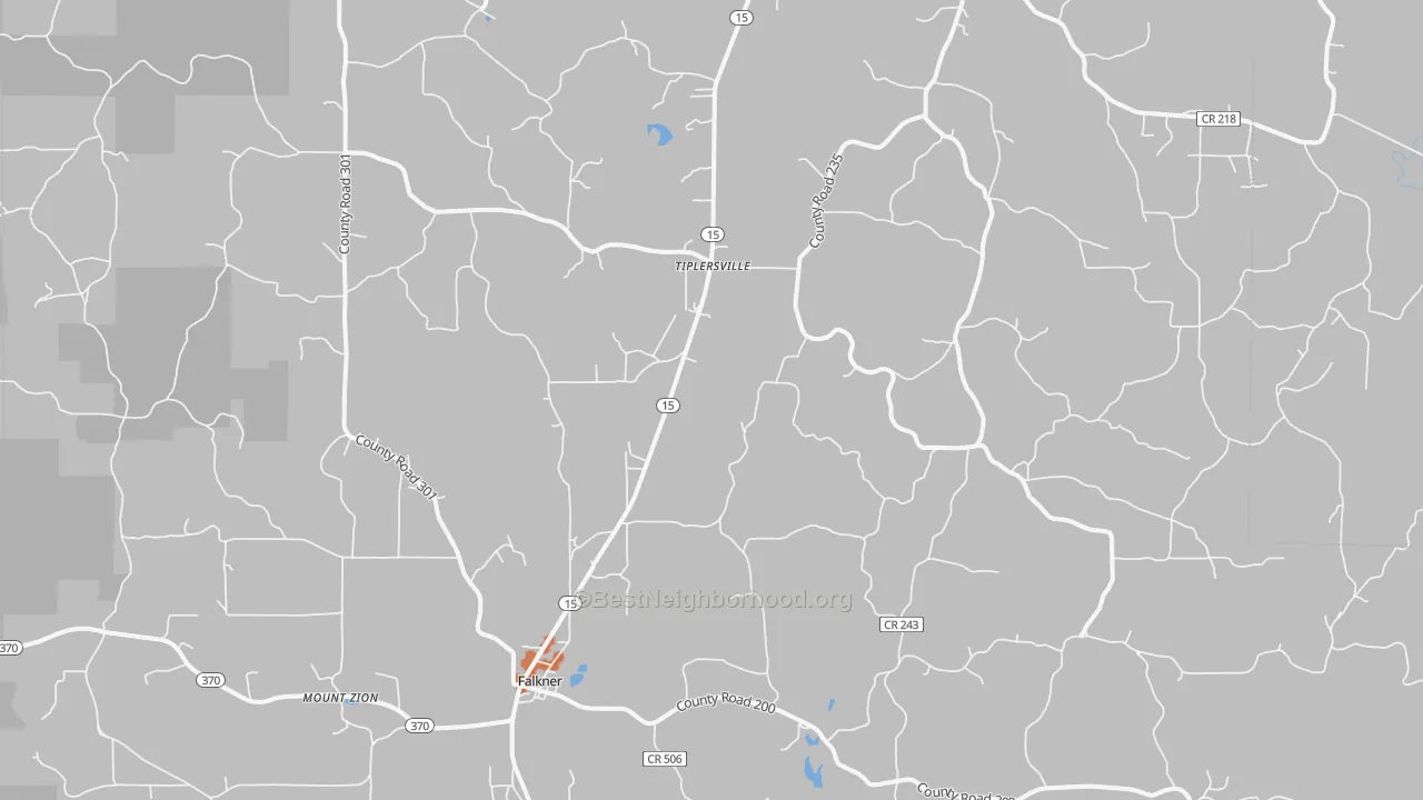 Bike Grade map of Tiplersville, MS