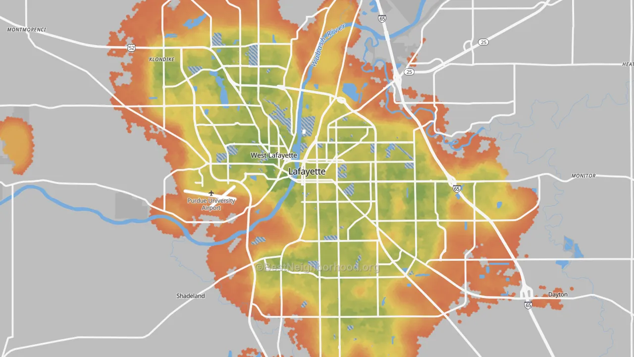 Bike Grade map of Tippecanoe County, IN