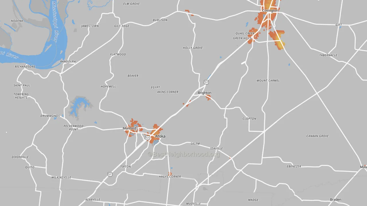 Bike Grade map of Tipton County, TN
