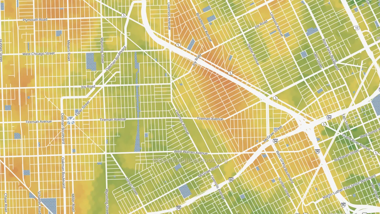 Bike Grade map of Tireman, Detroit, MI