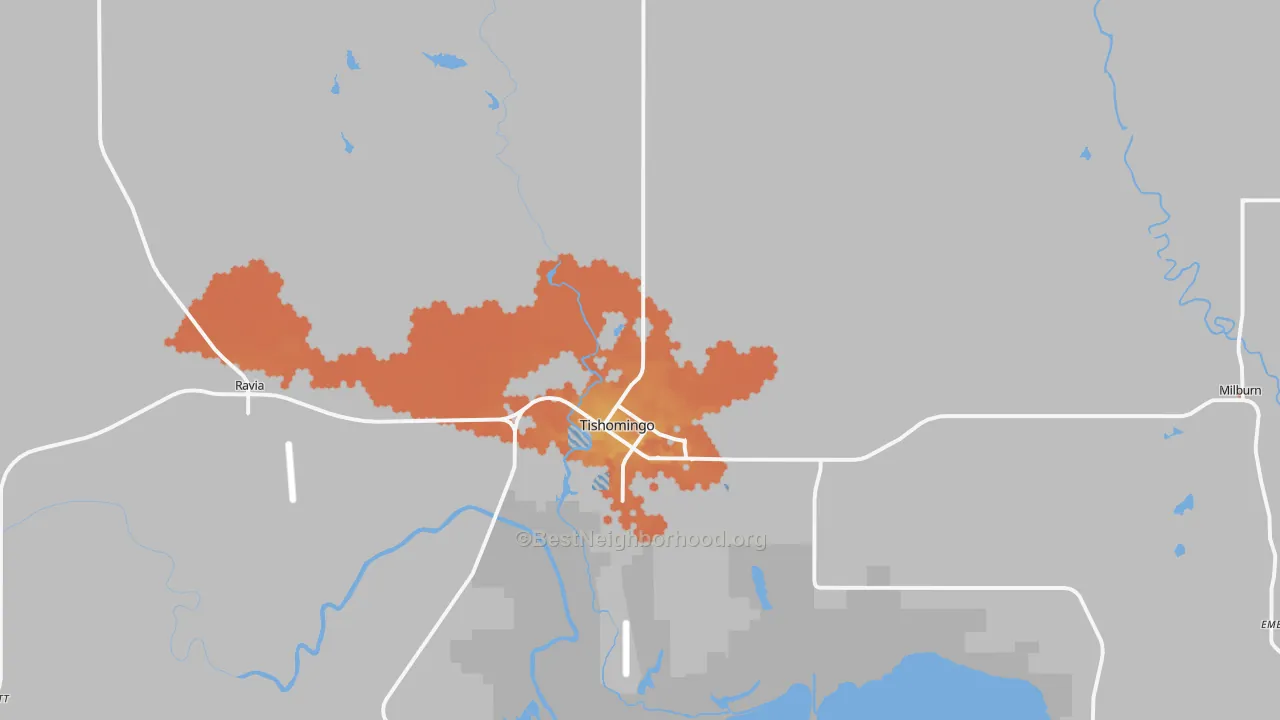 Bike Grade map of Tishomingo, OK