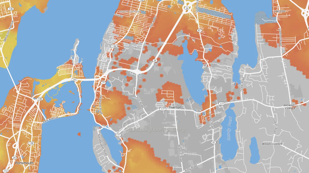 Bike Grade map of Tiverton, RI